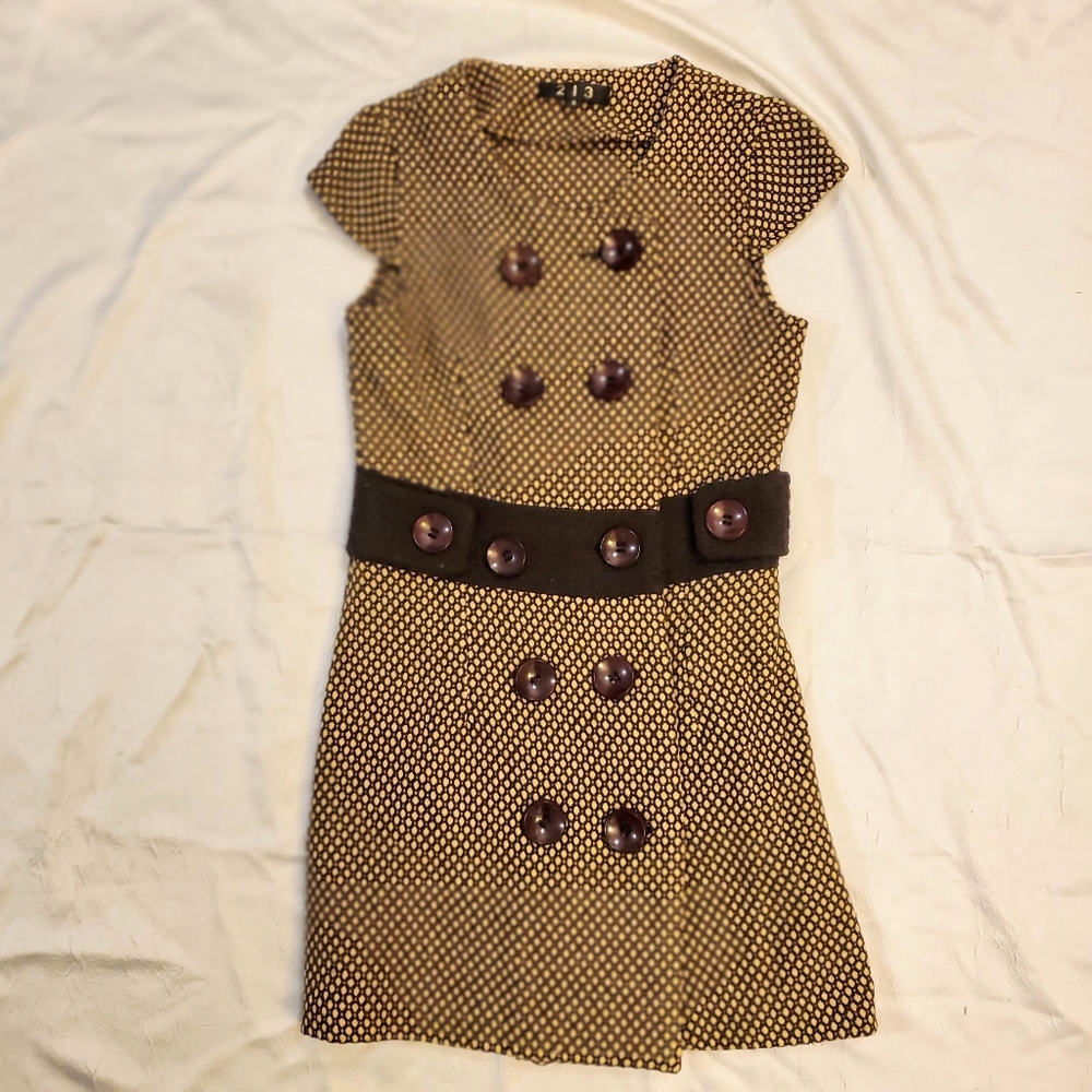 213 Women's Wool Blend Cap Sleeve Double Breasted Mini Dress S
